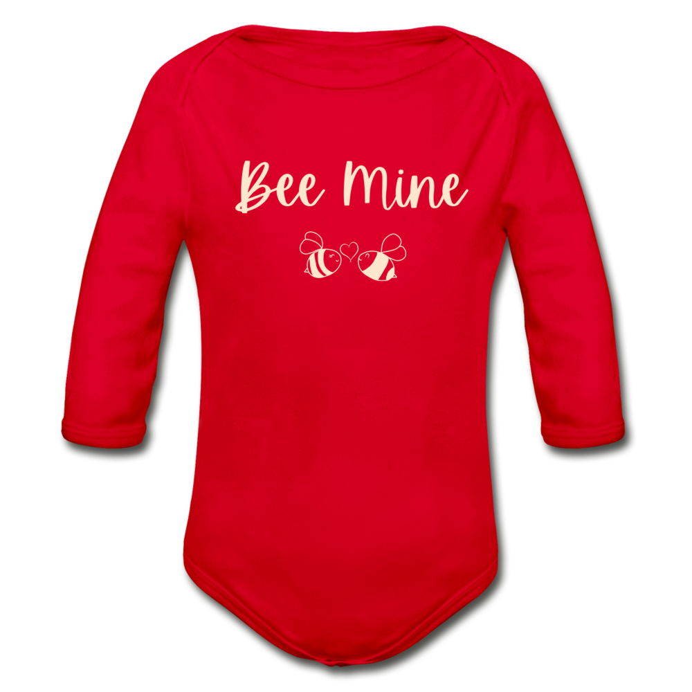"Bee Mine" Organic Long Sleeve Onesie | Dark Colors - red