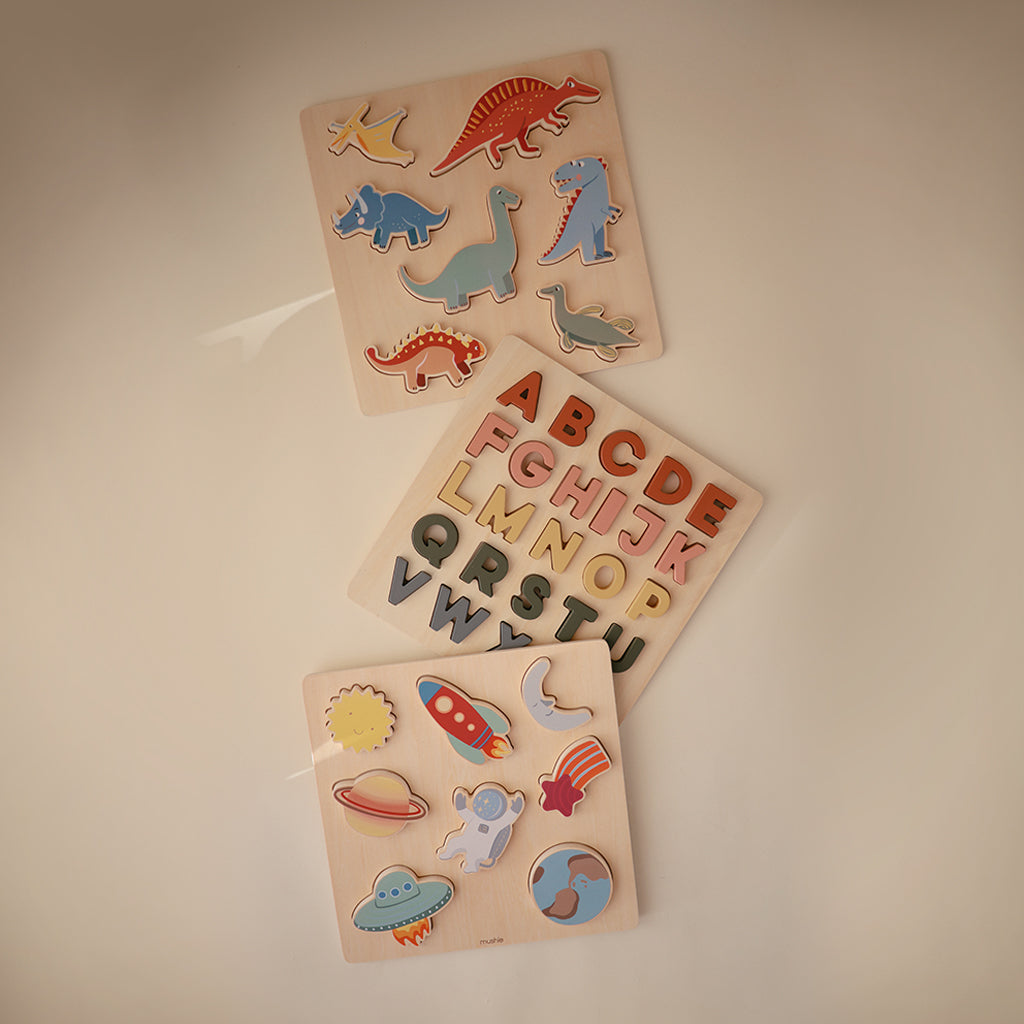 Mushie Non-Toxic Eco-Friendly Wooden Alphabet Puzzle