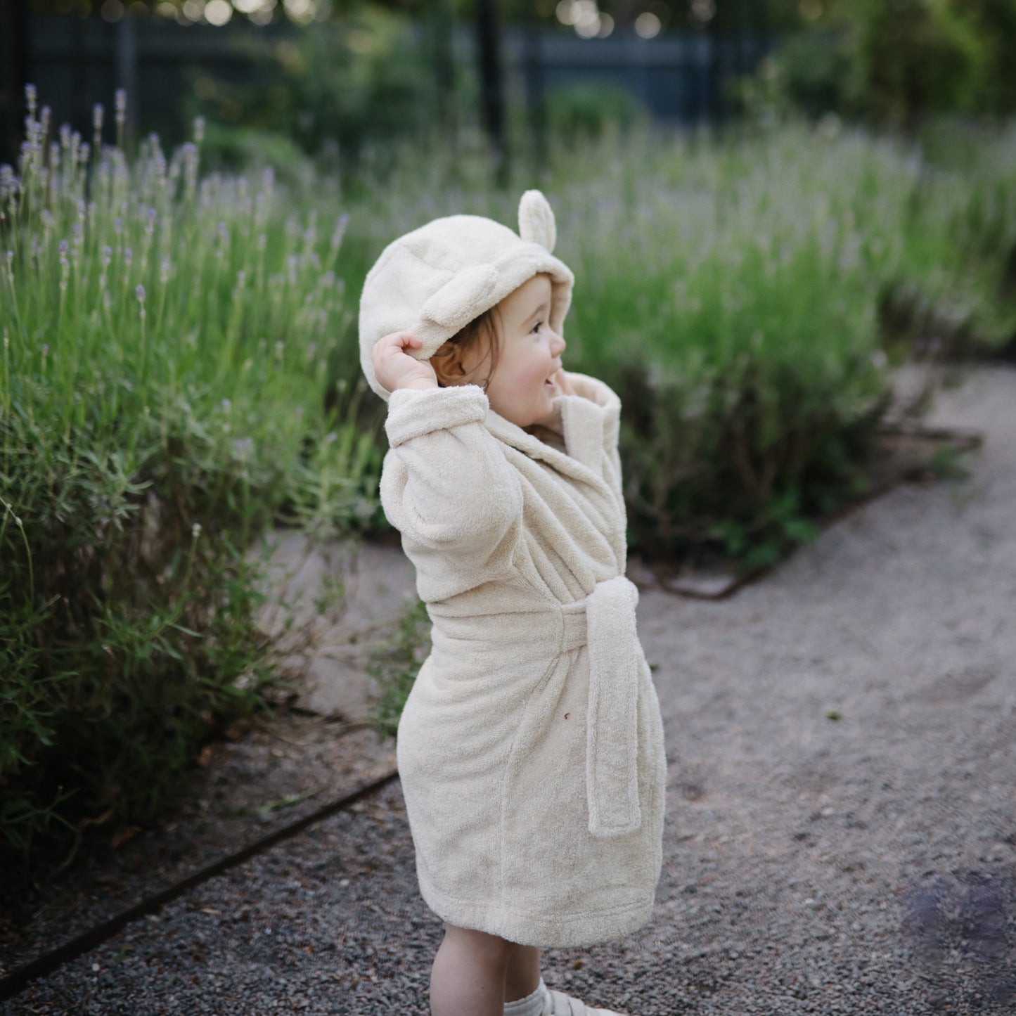 Mushie Organic Cotton Bear Bath Robe for Toddlers and Little Kids