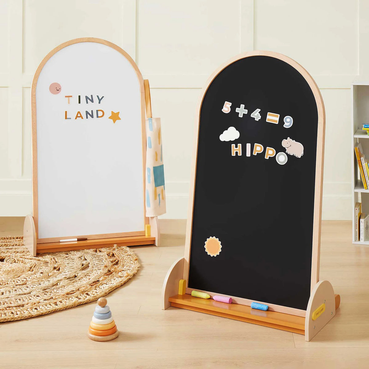 Tiny Land Double-Sided Arched Magnetic Chalkboard Easel – Beechwood Frame