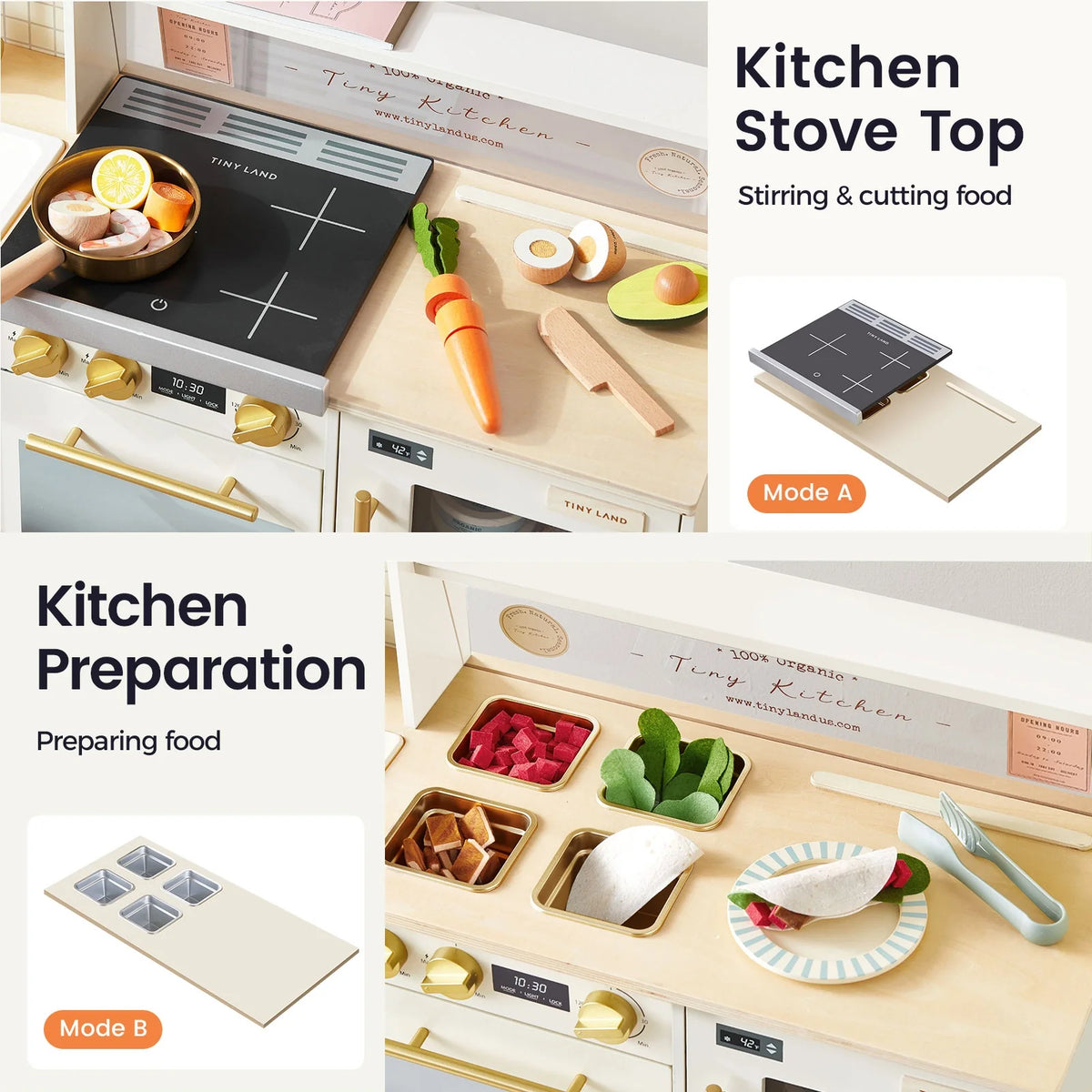 Tiny Land BistroSwitch Play Kitchen – 2-in-1 Kitchen & Bistro Pretend Play Set