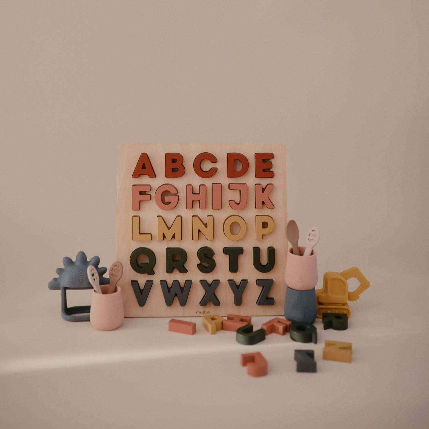 Mushie Non-Toxic Eco-Friendly Wooden Alphabet Puzzle