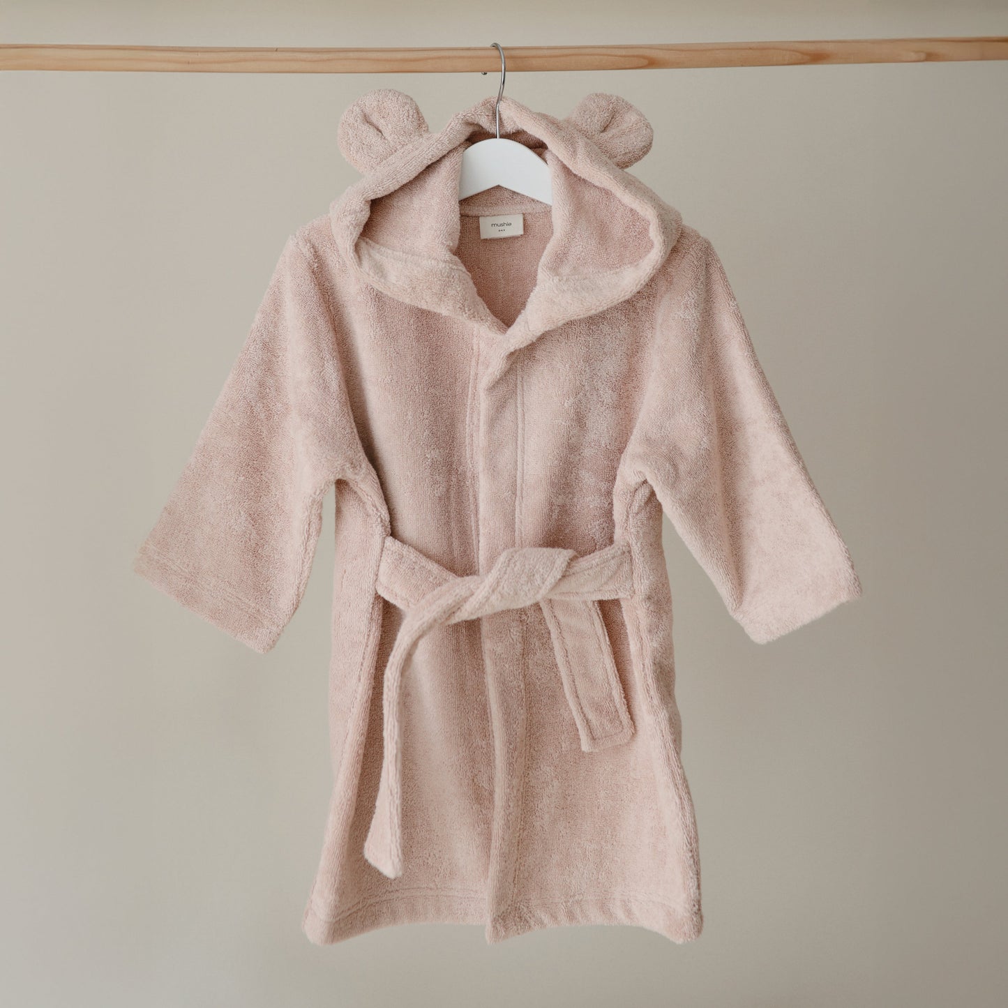 Mushie Organic Cotton Bear Bath Robe for Toddlers and Little Kids