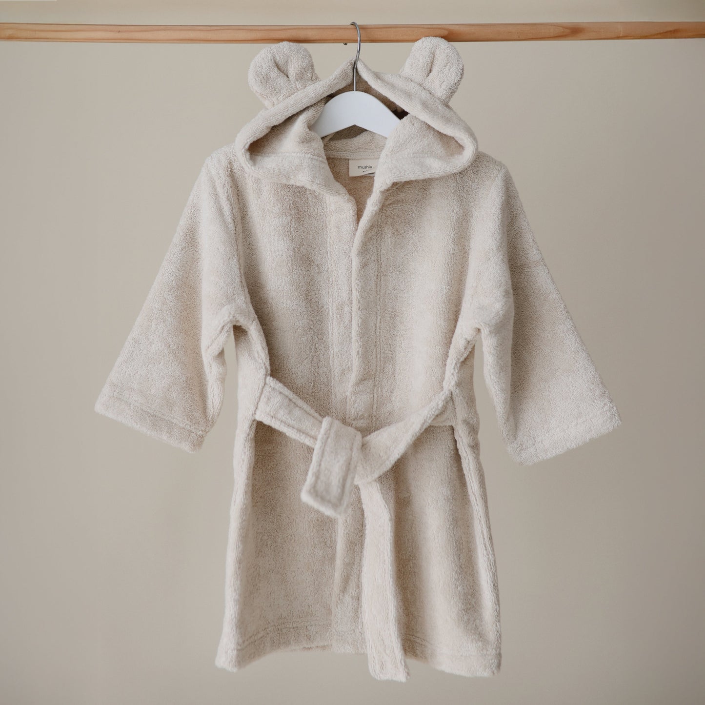 Mushie Organic Cotton Bear Bath Robe for Toddlers and Little Kids