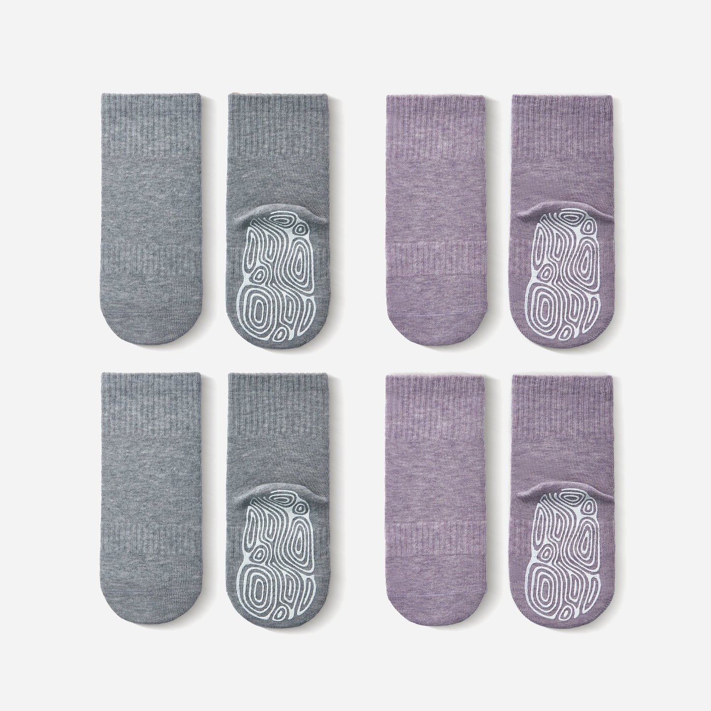 New- Organic Cotton Socks- Lavender & Grey- 4 Pairs of Stay-On Baby & Toddler Non-Slip Socks