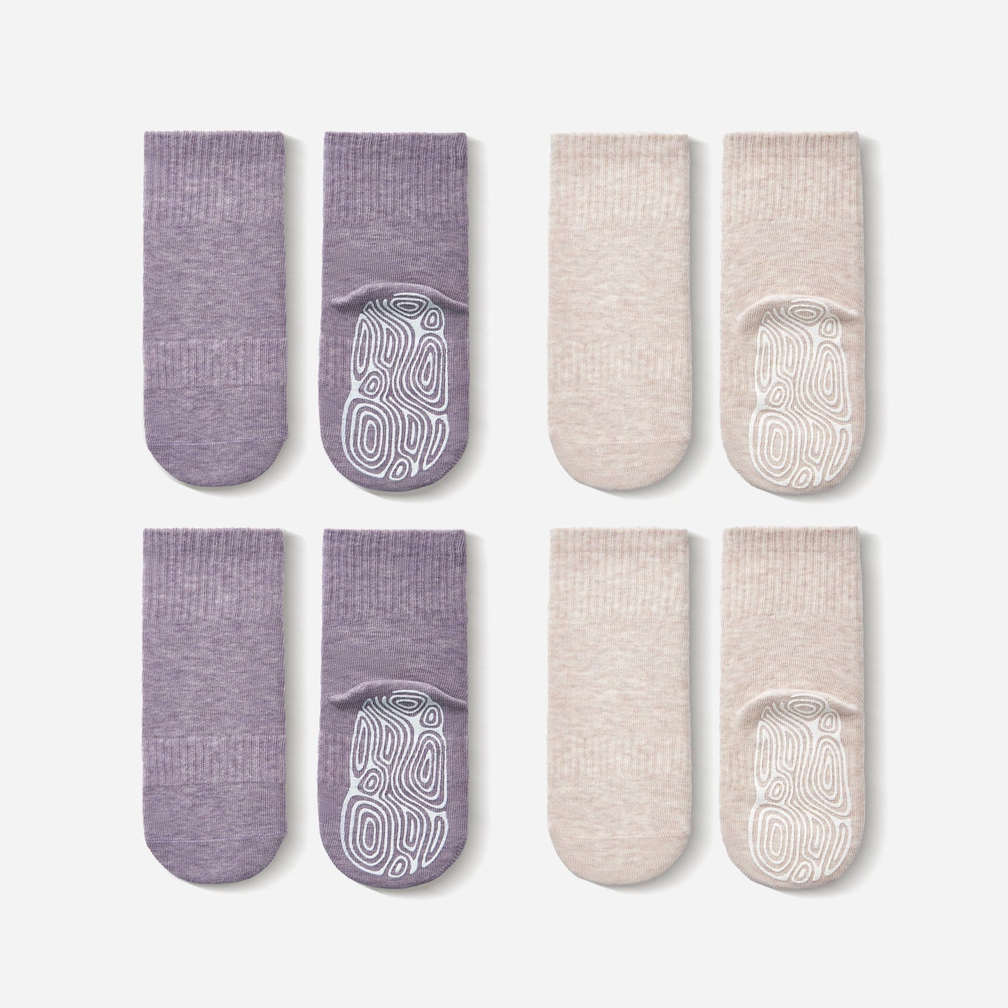 New- Organic Cotton Socks- Lavender & Beige- 4 Pairs of Stay-On Baby & Toddler Non-Slip Socks