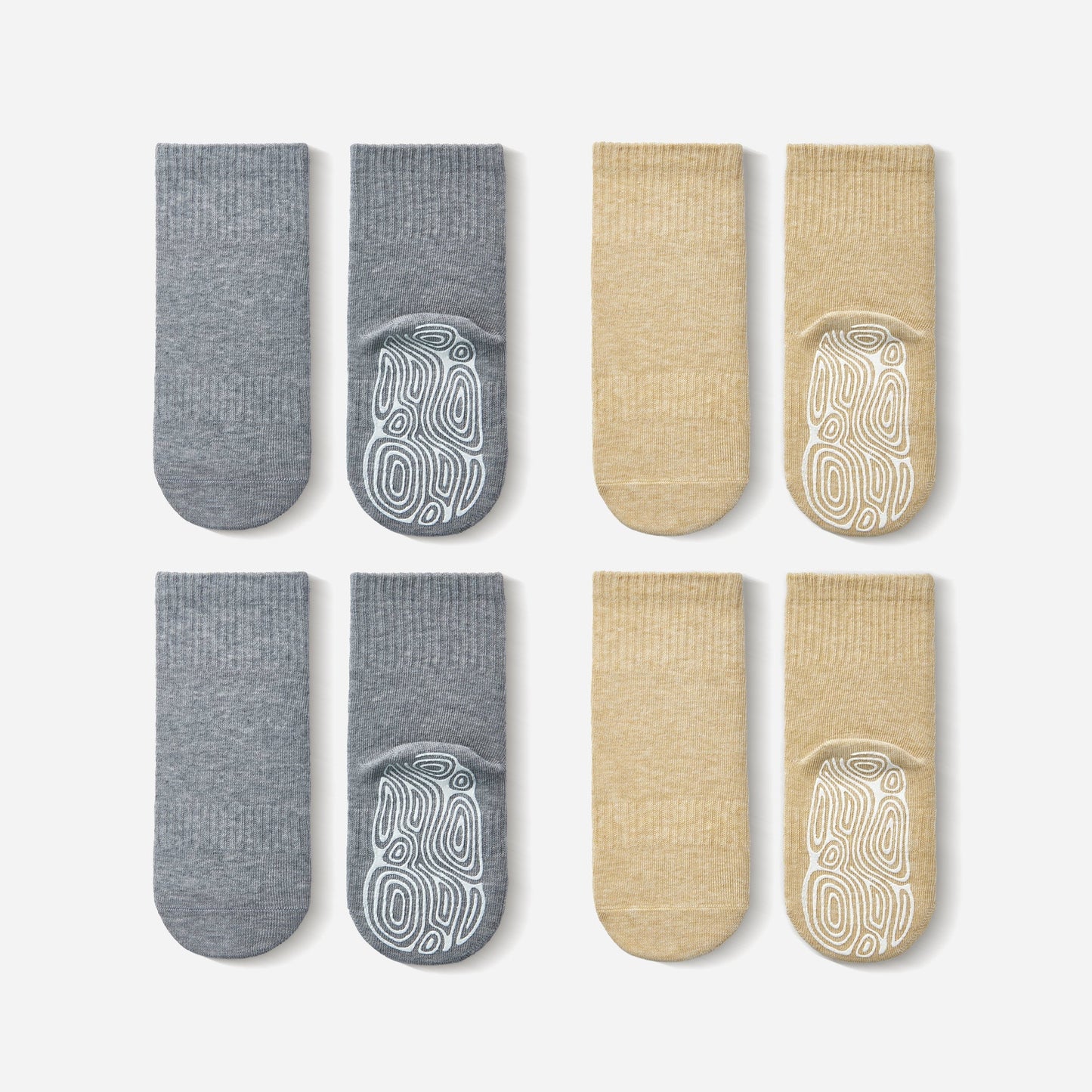 New- Organic Cotton Socks- Grey & Lemon- 4 Pairs of Stay-On Baby & Toddler Non-Slip Socks