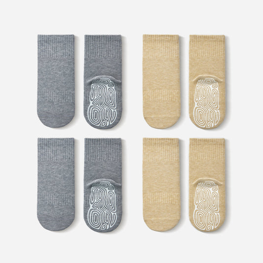 New- Organic Cotton Socks- Grey & Lemon- 4 Pairs of Stay-On Baby & Toddler Non-Slip Socks