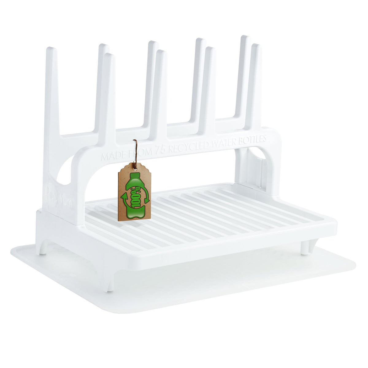 PopYum Space-Saving Baby Bottle Drying Rack with Silicone Mat – Glacier White, Made from Recycled Bottles