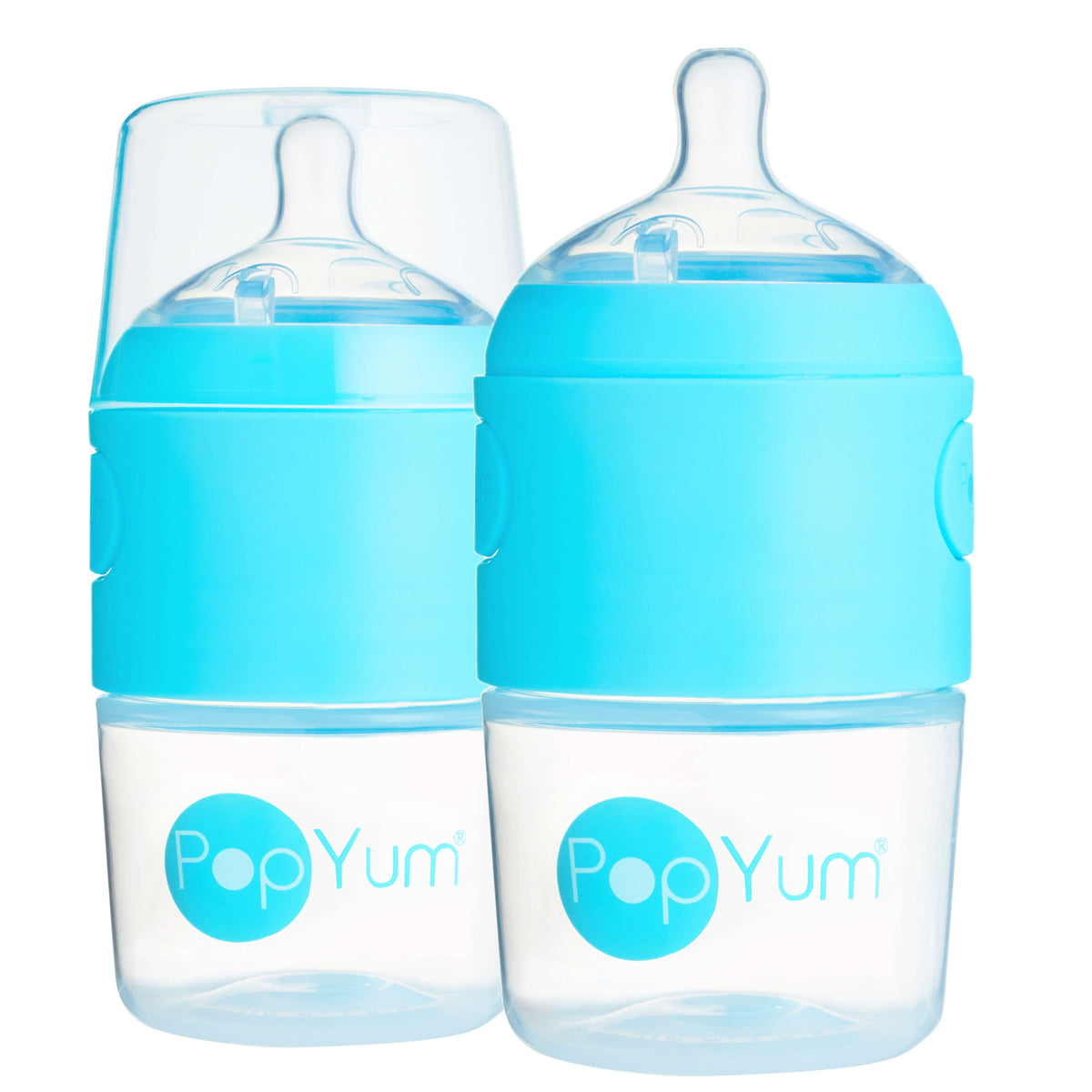 PopYum 5oz Anti-Colic Formula-Making Baby Bottles, 2-Pack – Blue, #1 Slow Flow Nipples