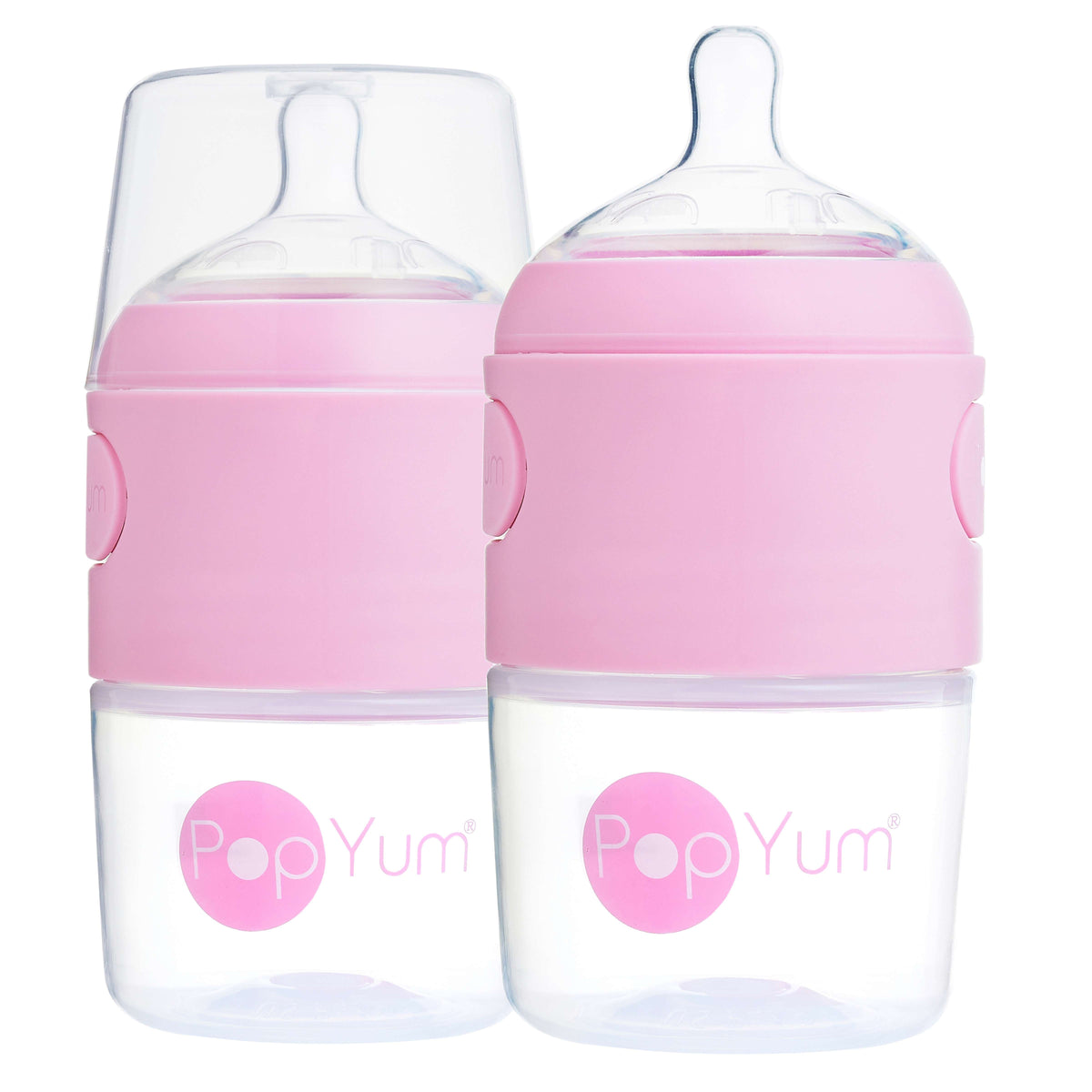 PopYum 5oz Anti-Colic Formula-Making Baby Bottles, 2-Pack – Pink, #1 Slow Flow Nipples