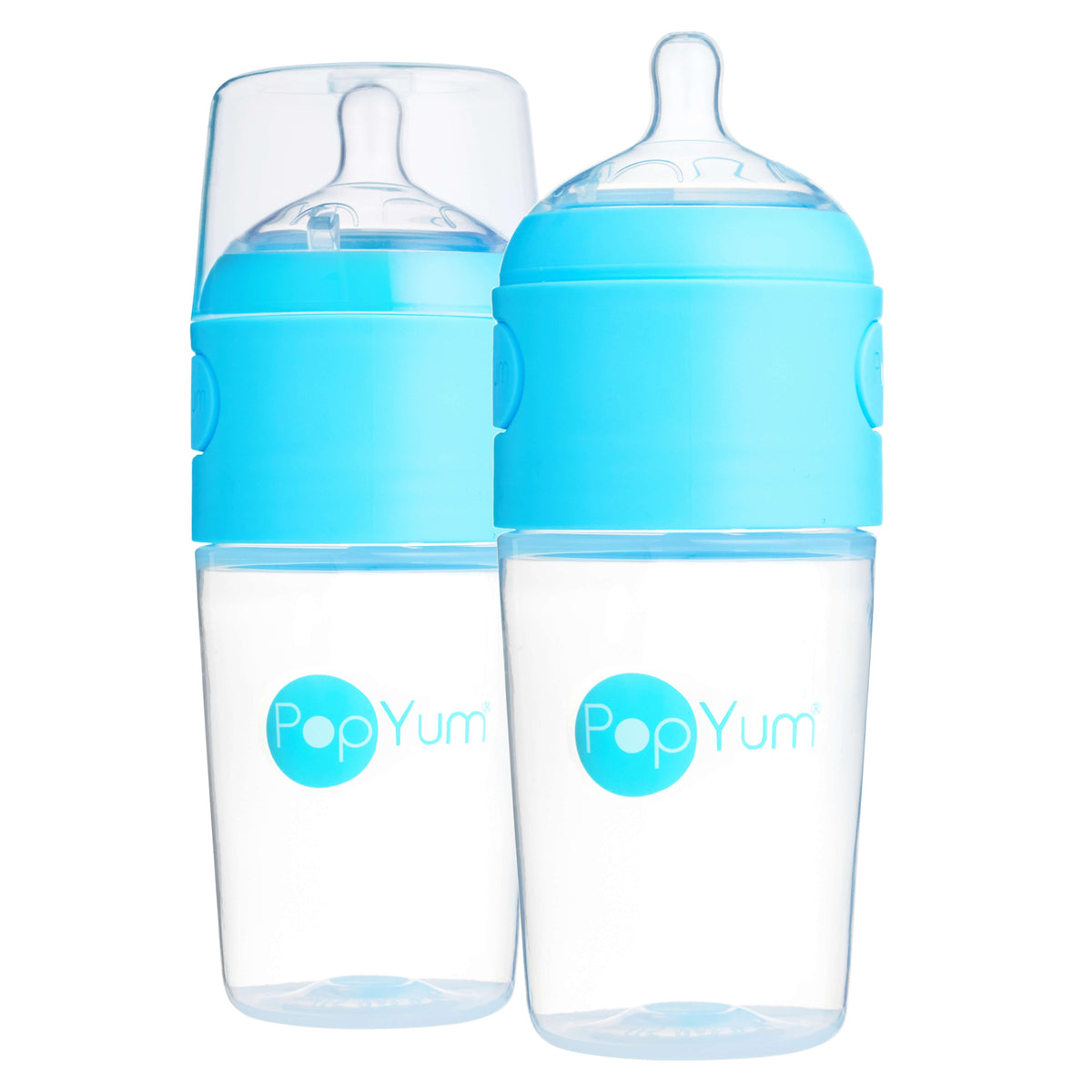 PopYum 9oz Anti-Colic Formula-Making Baby Bottles, 2-Pack – Blue, #2 Medium Flow Nipples
