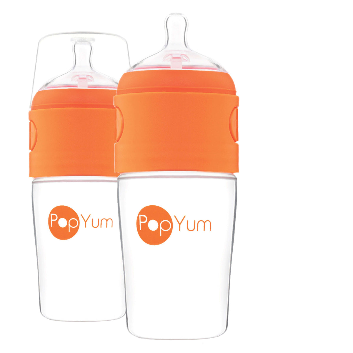 PopYum 9oz Anti-Colic Formula-Making Baby Bottles, 2-Pack – Orange, #2 Medium Flow Nipples