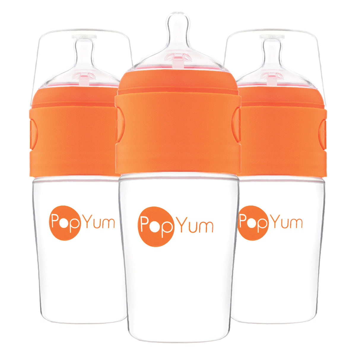 PopYum 9oz Anti-Colic Formula-Making Baby Bottles, 3-Pack – Orange, #2 Medium Flow Nipples