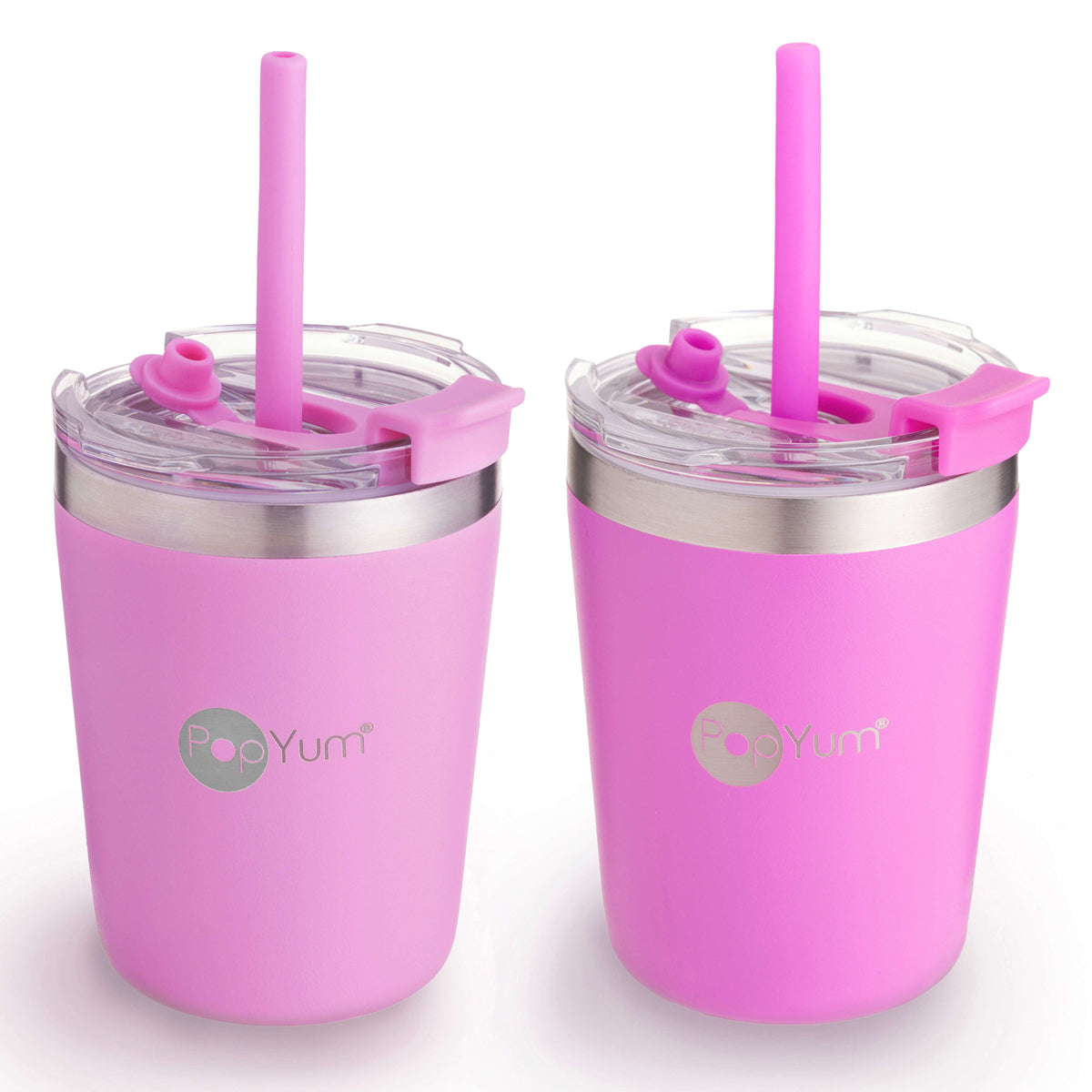 PopYum 9oz Insulated Stainless Steel Kids' Cups with Straw, 2-Pack – Electric Purple & Orchid Pink