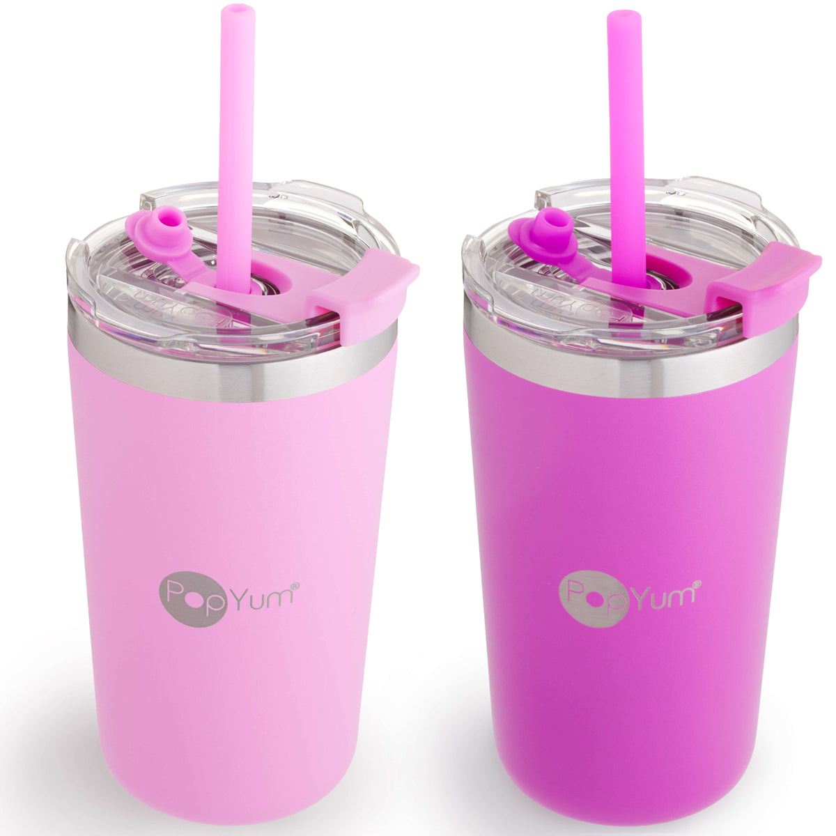 PopYum 13oz Insulated Stainless Steel Kids' Cups with Straw, 2-Pack – Electric Purple & Orchid Pink
