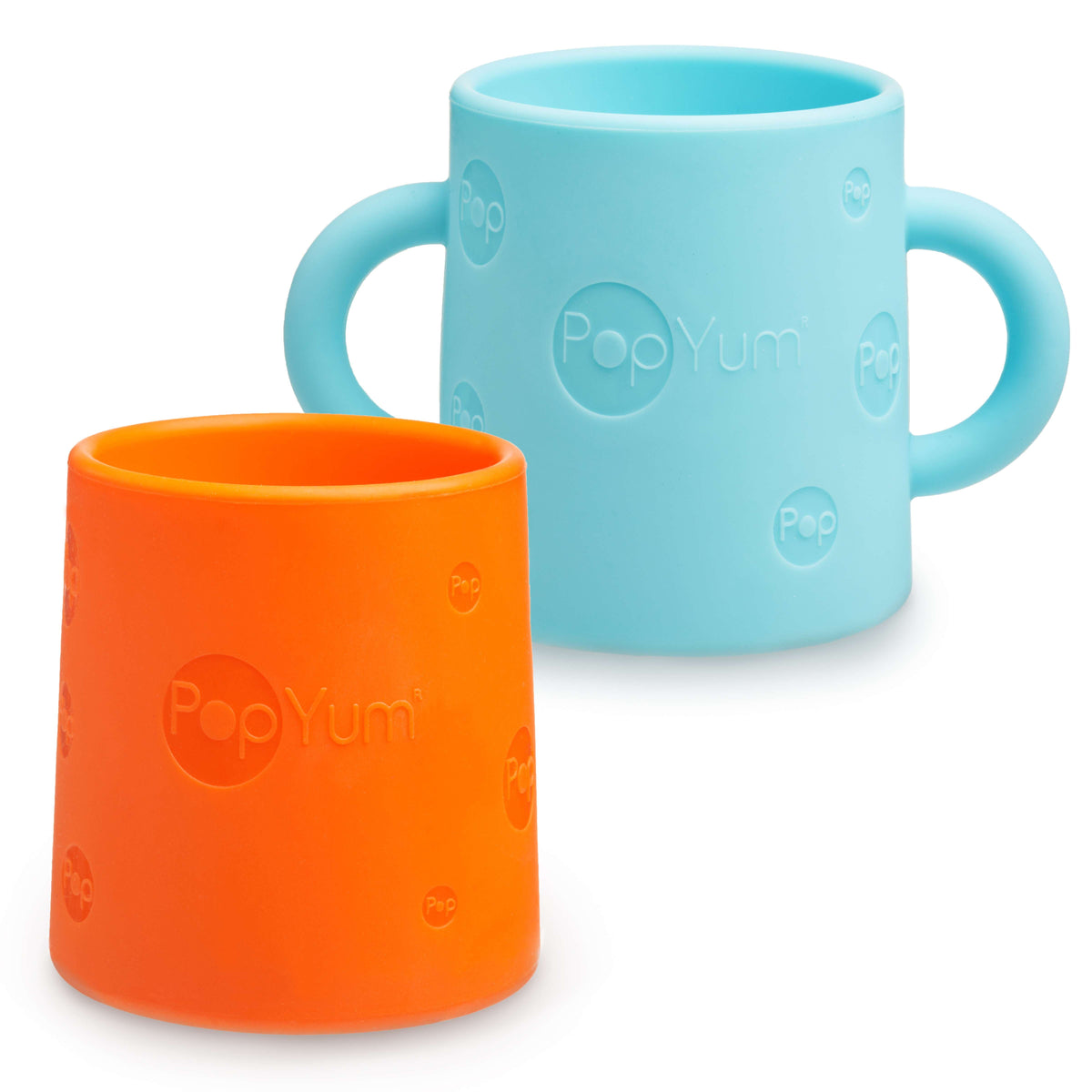 PopYum 5oz Silicone Training Cups, 2-Pack – Sky Blue & Orange (6+ Months)