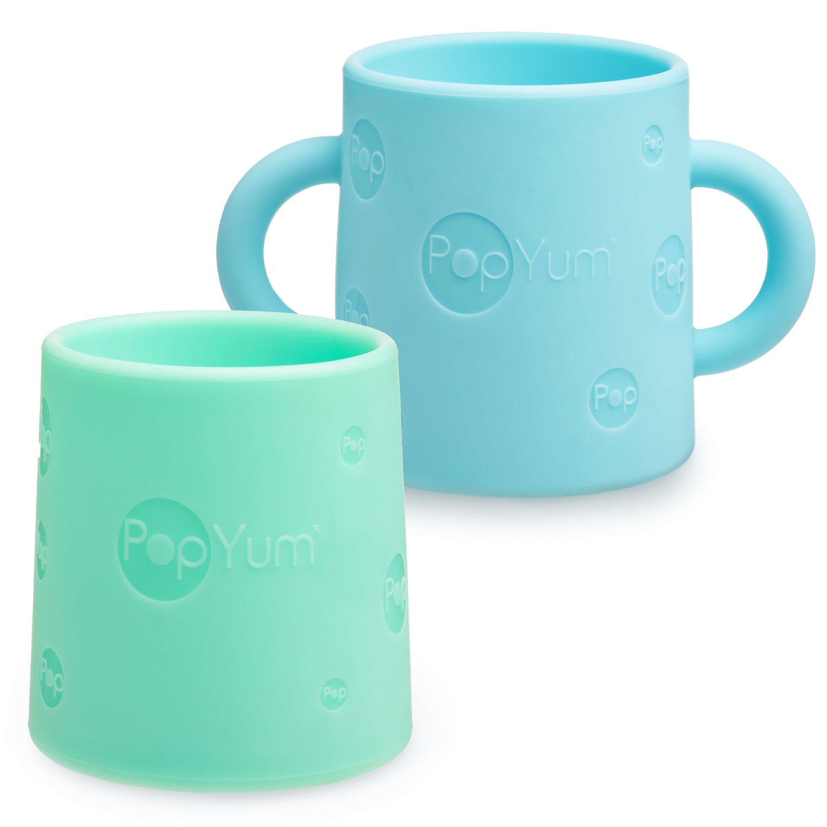 PopYum 5oz Silicone Training Cups, 2-Pack – Sky Blue & Mint Green (6+ Months)