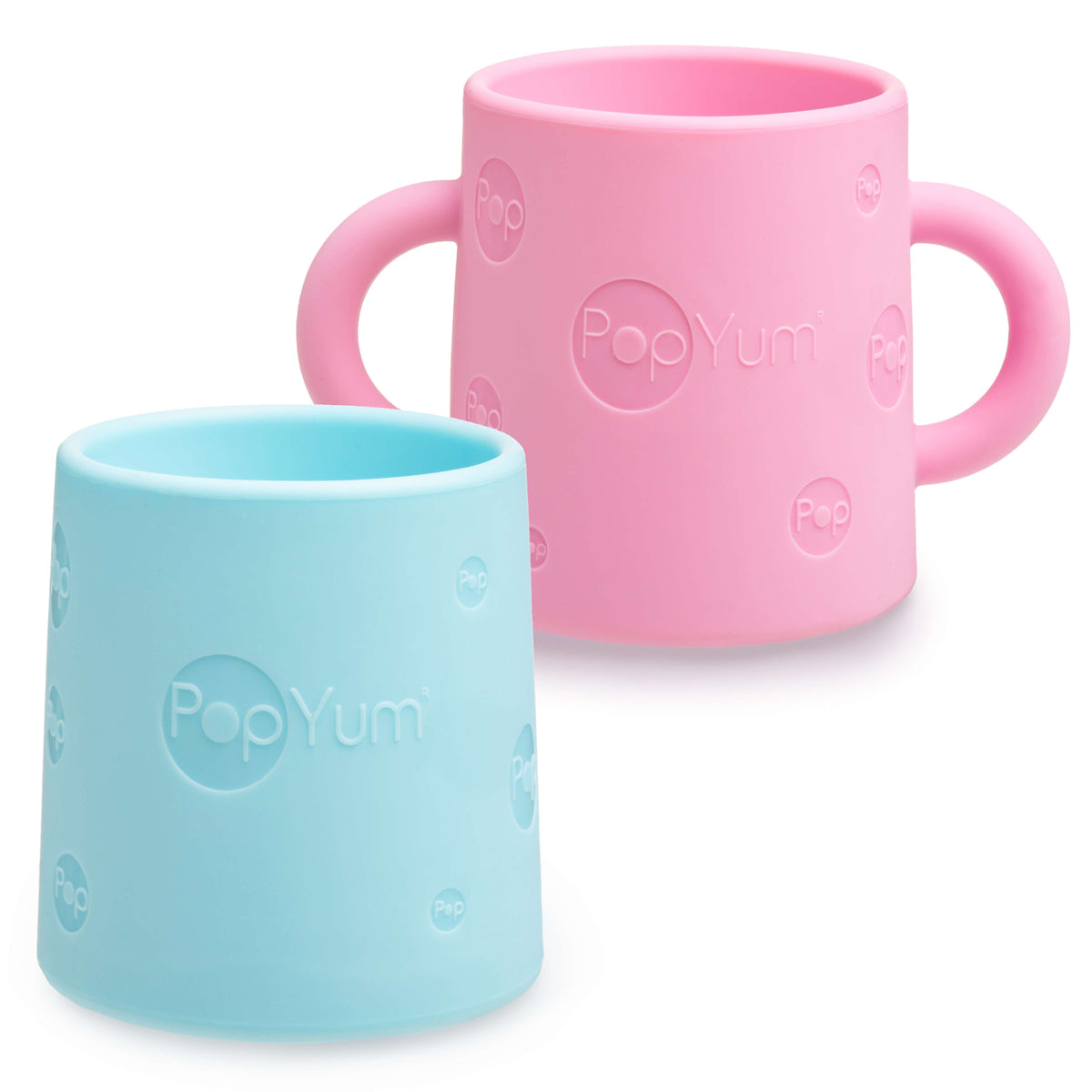 PopYum 5oz Silicone Training Cups, 2-Pack – Orchid Pink & Sky Blue (6+ Months)