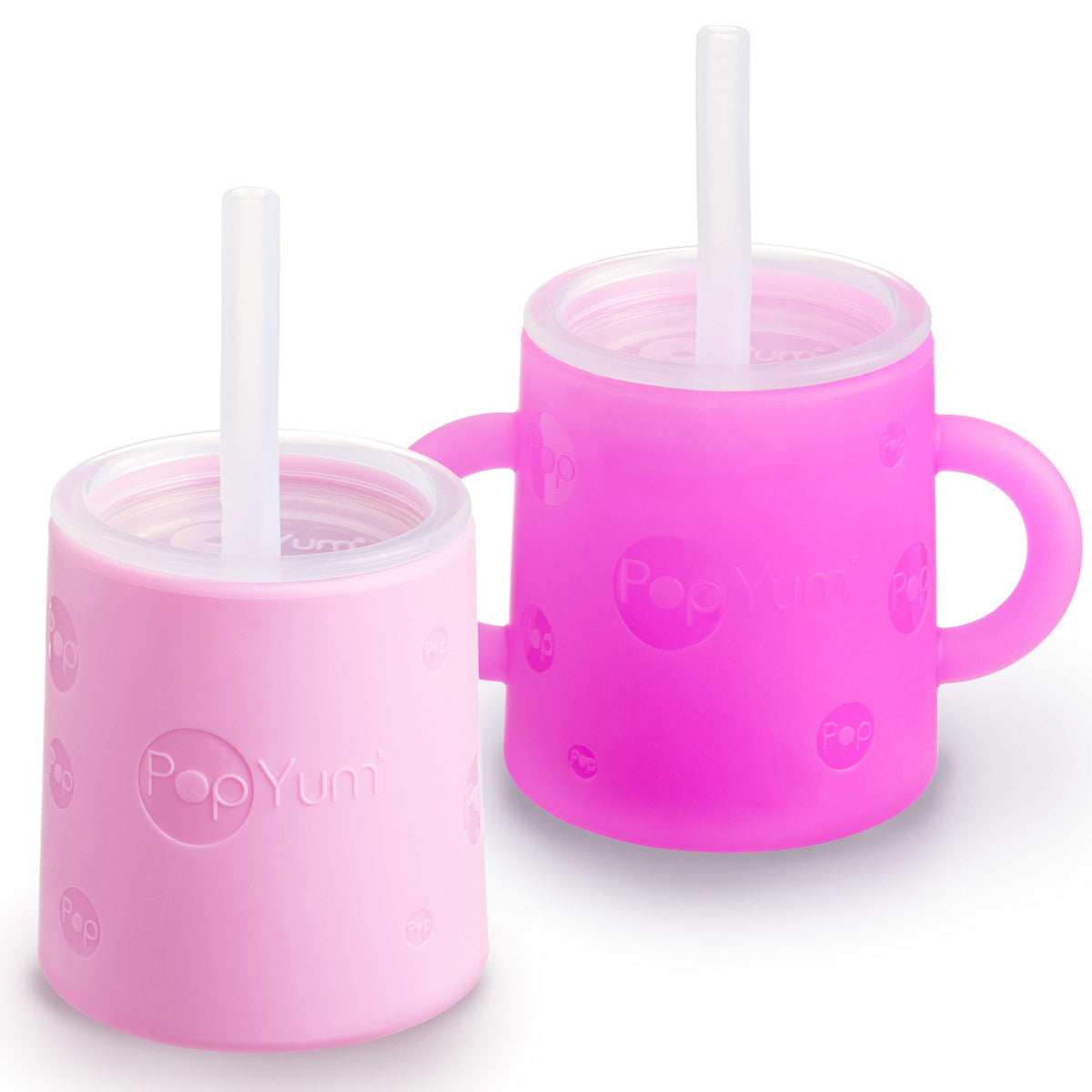 PopYum 5oz Silicone Training Cups with Straw Lid, 2-Pack – Electric Purple & Orchid Pink