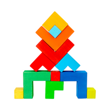 Load image into Gallery viewer, 12 Pcs STAINED Large Rainbow Wooden Creative Puzzle Square Blocks with Storage Tray
