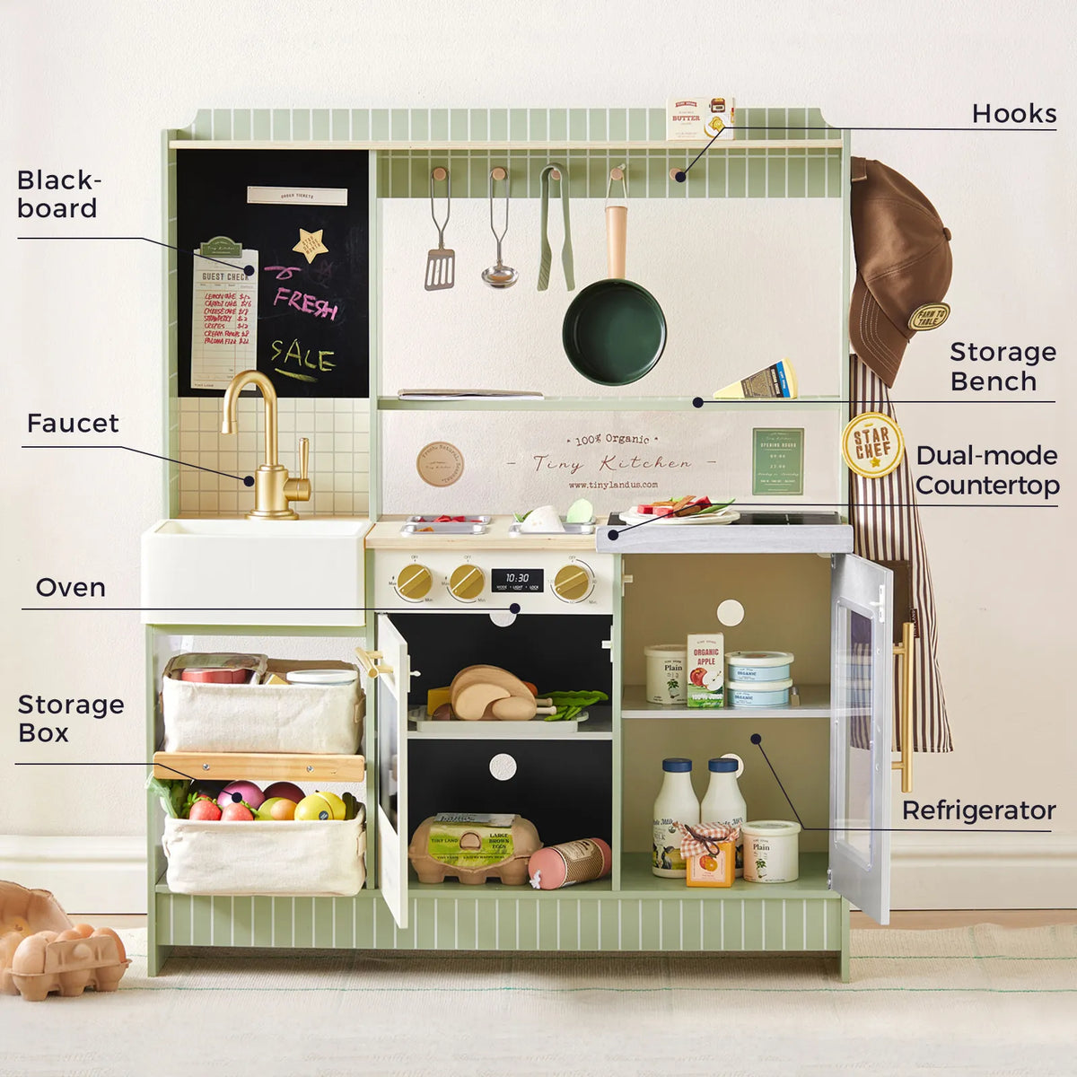 Tiny Land BistroSwitch Play Kitchen – 2-in-1 Kitchen & Bistro Pretend Play Set