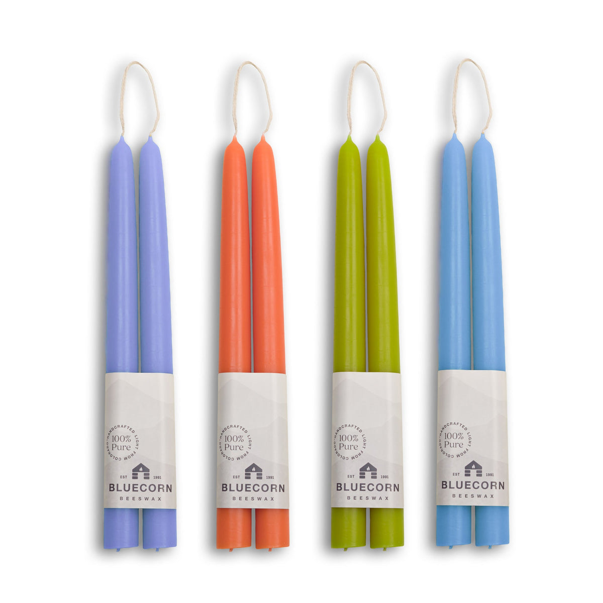 Bluecorn Summer Beeswax Taper Candle Bundle – Apricot, Pistachio, Lilac & Sky Blue