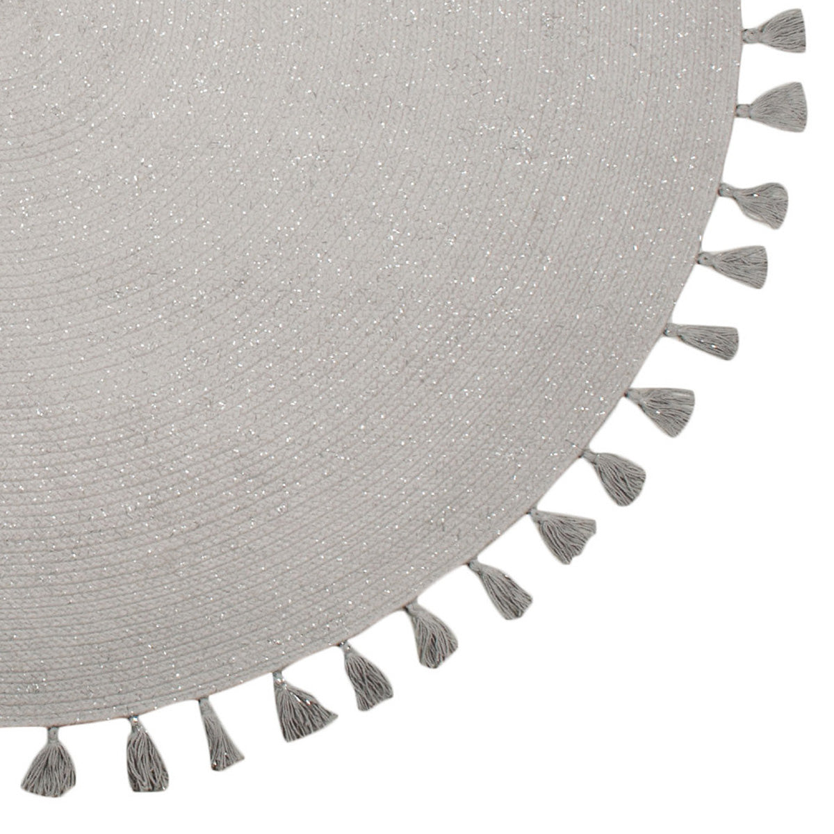 Josephine Round Cotton Rug with Pompoms & Silver Braid – Silver Gray
