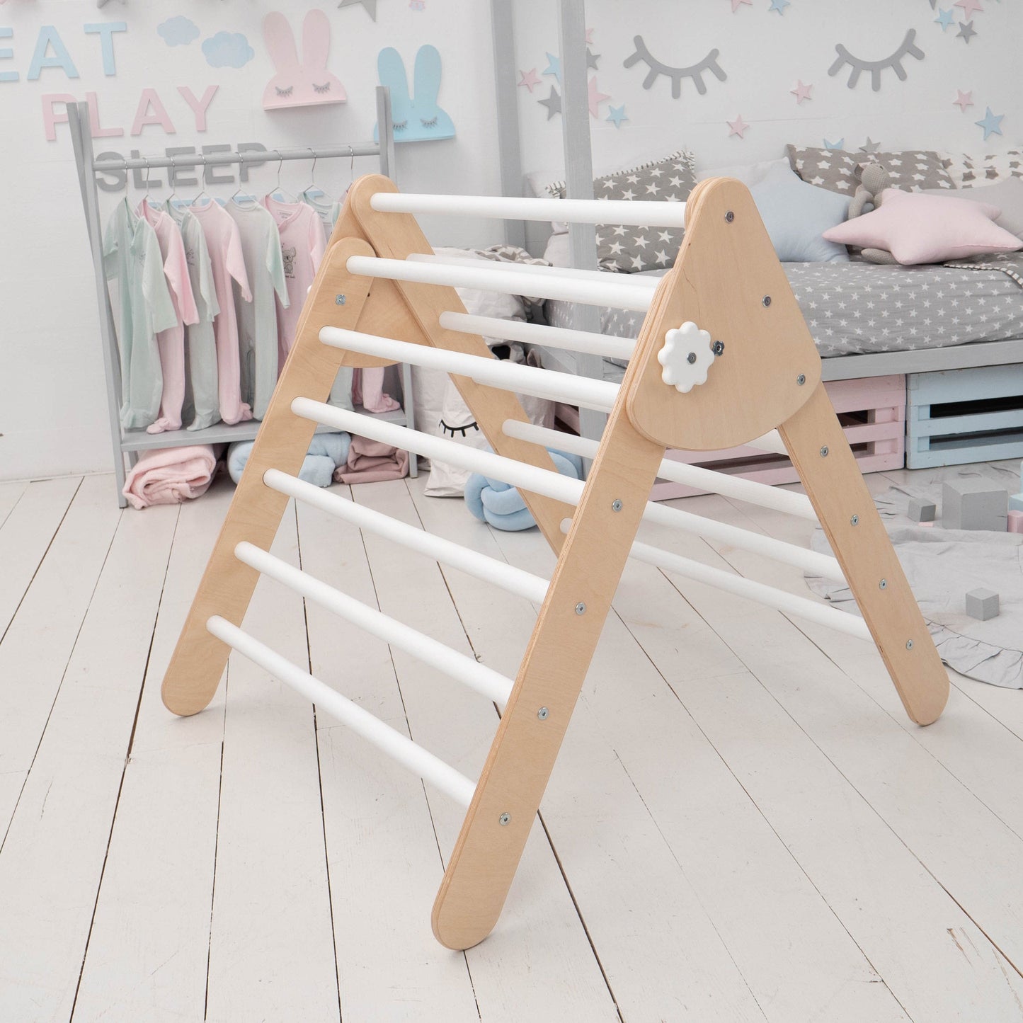 Wood and Hearts Eco-Friendly Wooden Montessori Foldable Pikler Triangle