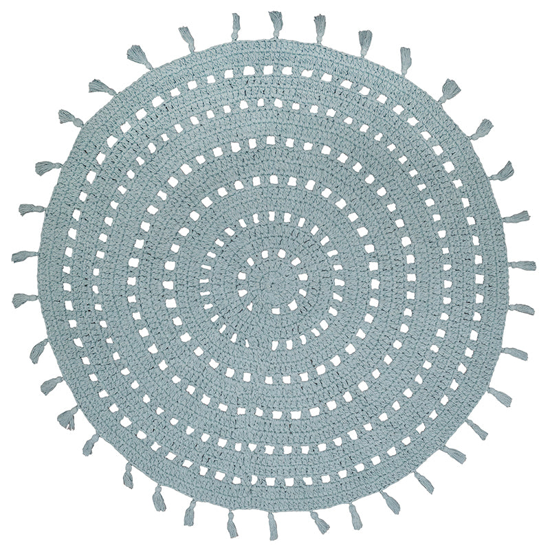 Nila Hand-Crocheted Round Cotton Rug with Pompoms – Pale Green