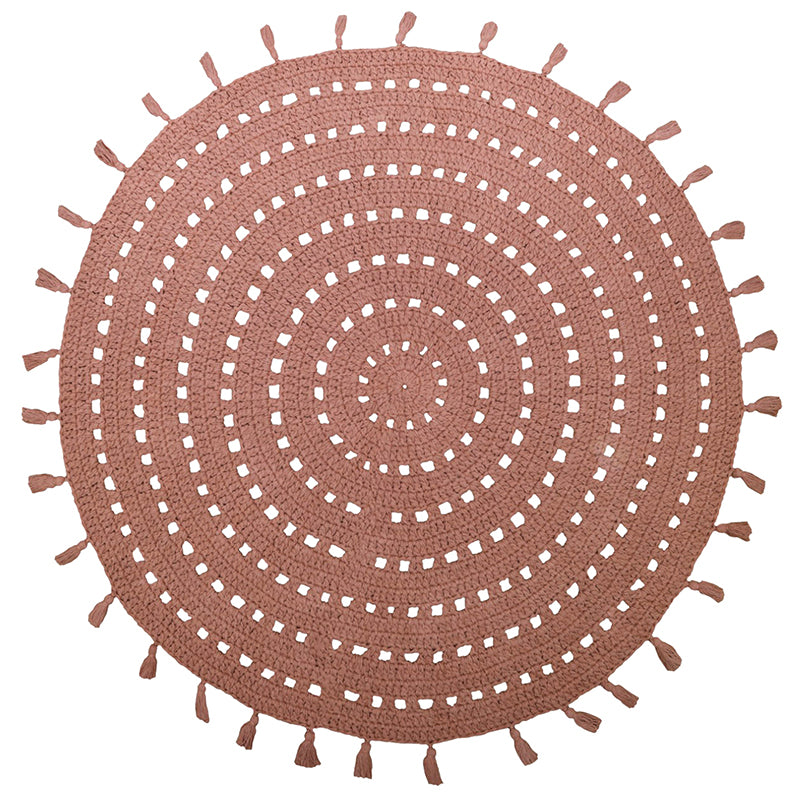 Nila Hand-Crocheted Round Cotton Rug with Pompoms – Cork