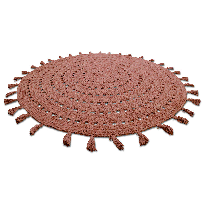Nila Hand-Crocheted Round Cotton Rug with Pompoms – Cork