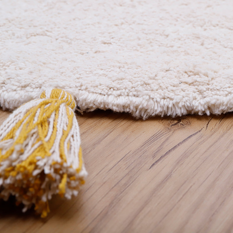 Rainbow Hand-Tufted Cotton Kids' Rug with Pompoms, 3'7" × 3'7"