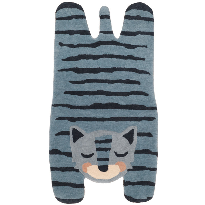 Blue Tigger Tiger-Shaped Wool Kids' Rug