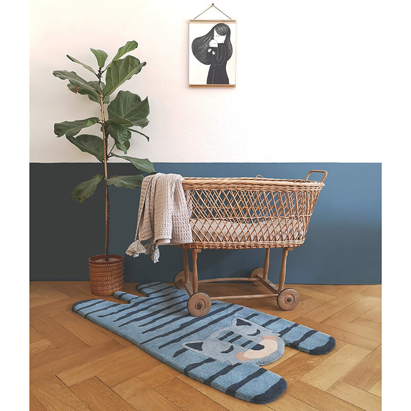 Blue Tigger Tiger-Shaped Wool Kids' Rug