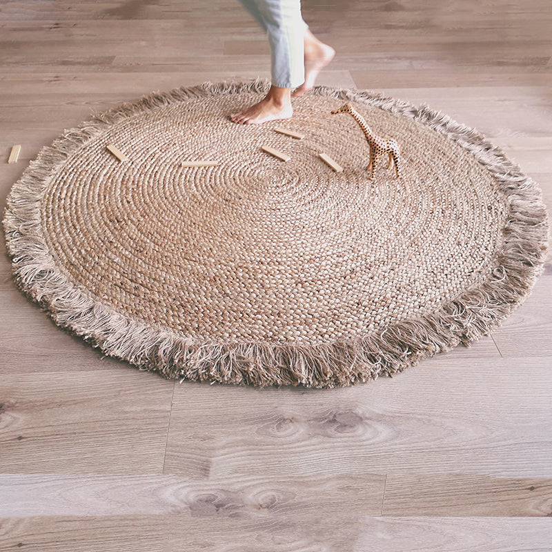 Terra Large Round Jute Rug with Fringe, 4'7" (55")