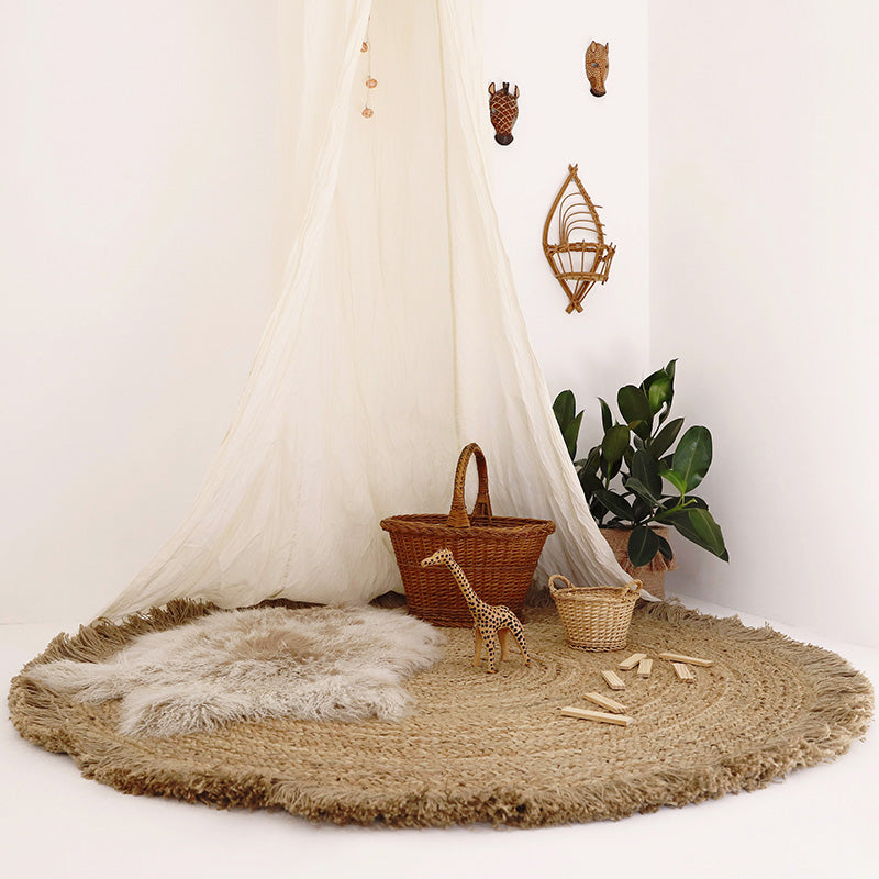 Terra Large Round Jute Rug with Fringe, 4'7" (55")