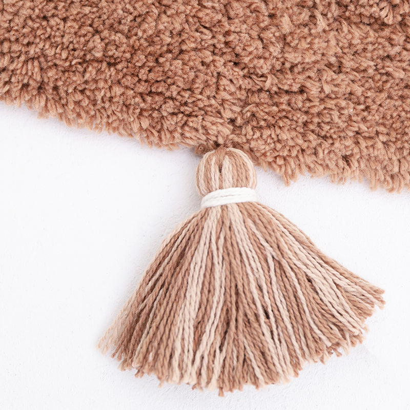 Yva Round Bohemian Kids' Rug with Pompoms – Pinkish Brown, 3'7"