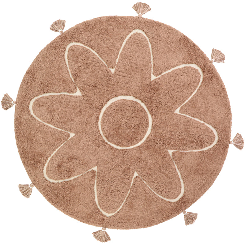 Yva Round Bohemian Kids' Rug with Pompoms – Pinkish Brown, 3'7"