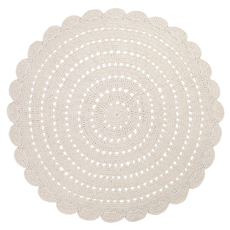 Alma Hand-Crocheted Round Cotton Rug – Ecru, Large