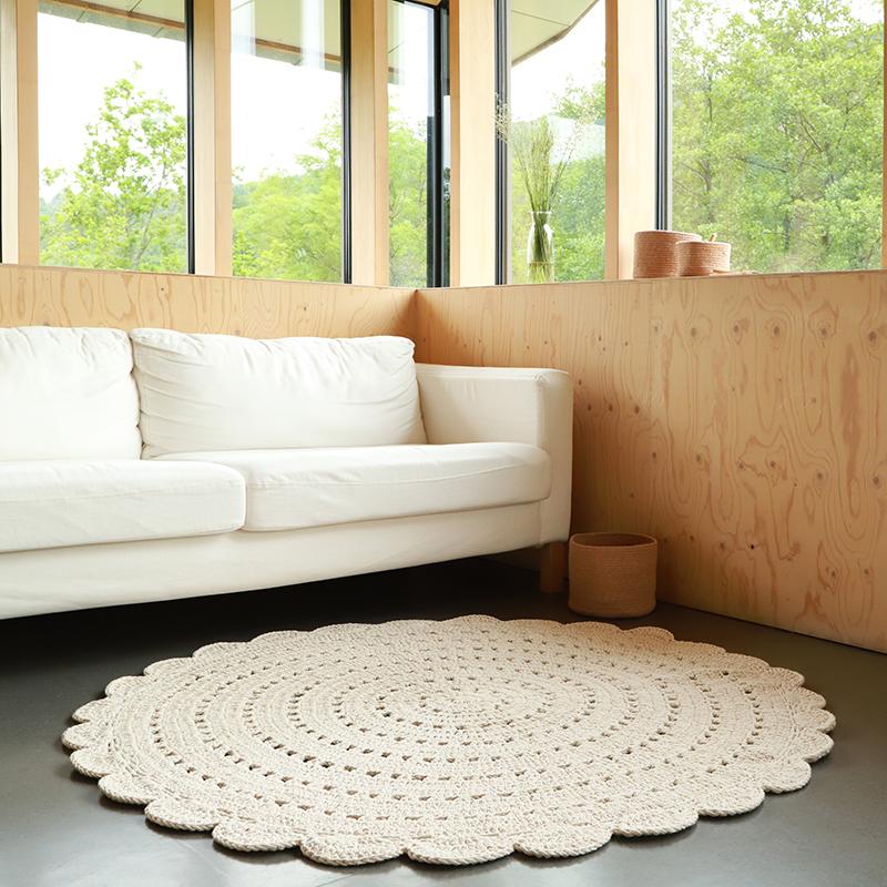 Alma Hand-Crocheted Round Cotton Rug – Ecru, Large