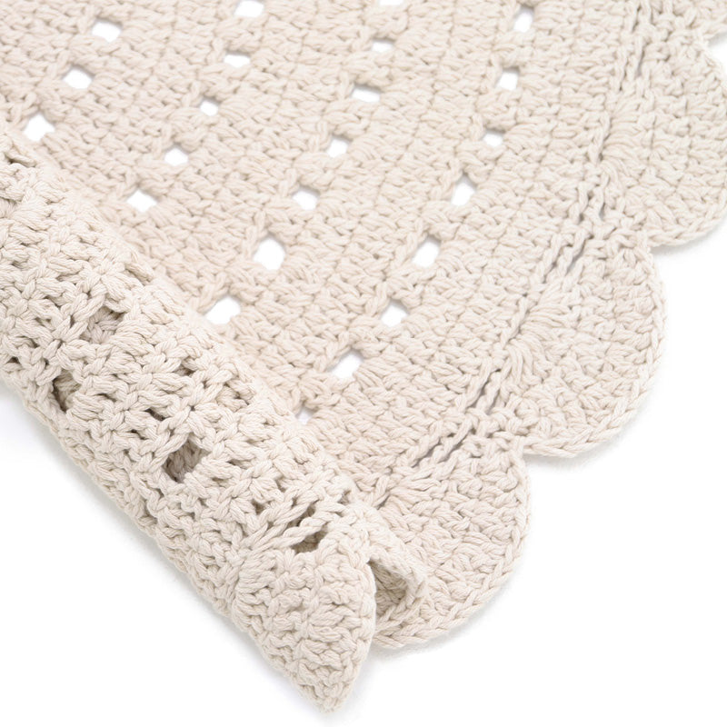 Alma Hand-Crocheted Round Cotton Rug – Ecru, Large