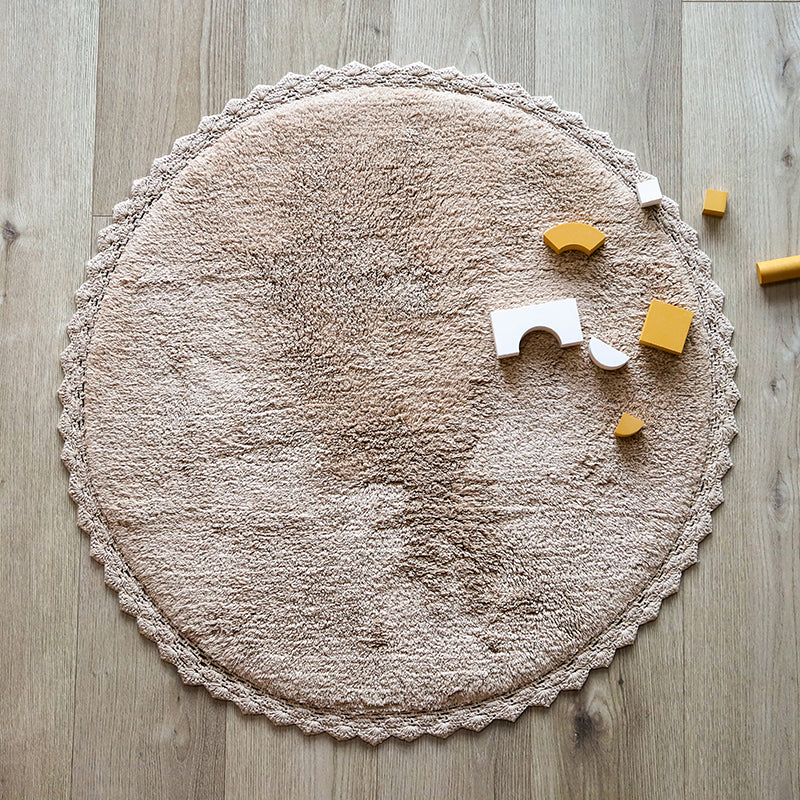 Perla Crochet-Finish Round Cotton Rug – Nude, 3'7" (43")