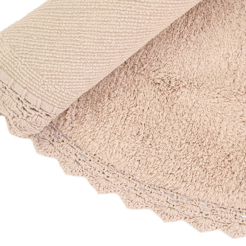 Perla Crochet-Finish Round Cotton Rug – Nude, 3'7" (43")