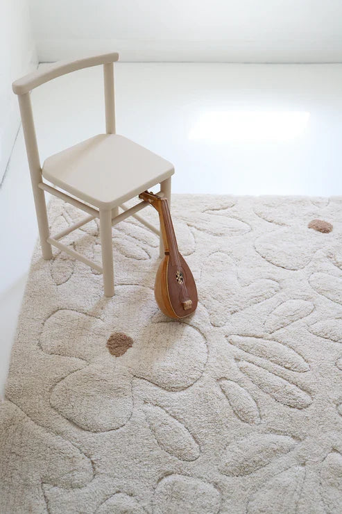 Gentle Flora Washable Cotton Kids' Rug with Flowers