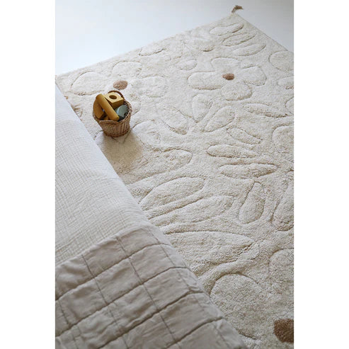 Gentle Flora Washable Cotton Kids' Rug with Flowers