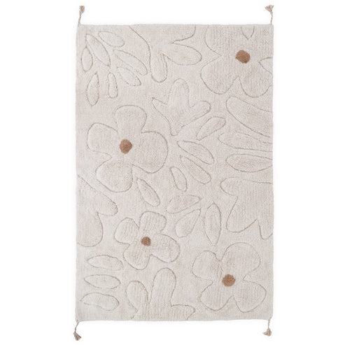 Gentle Flora Washable Cotton Kids' Rug with Flowers