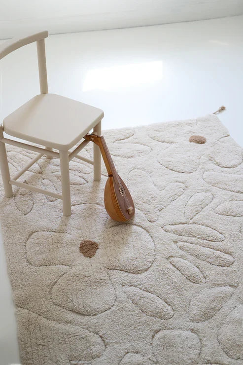 Gentle Flora Washable Cotton Kids' Rug with Flowers