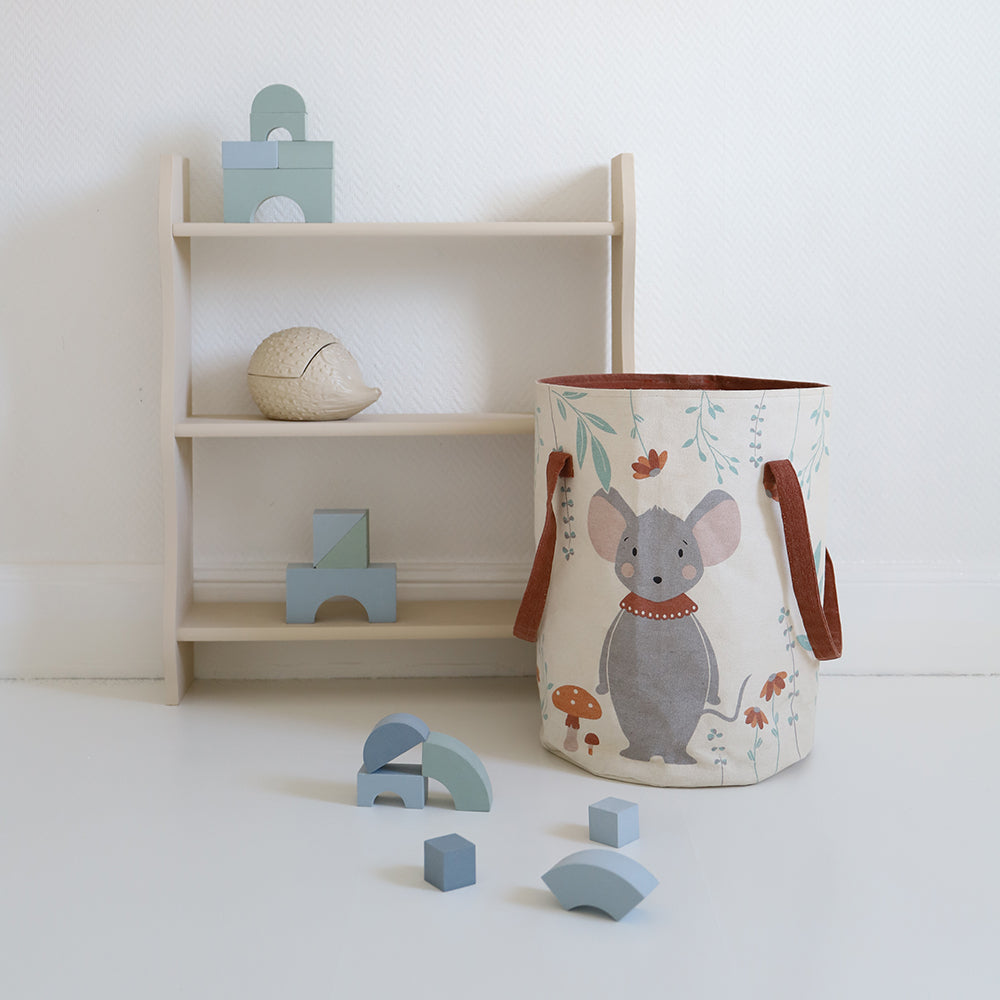 Poly Cotton Storage Basket with Mouse Print, 12" × 16"