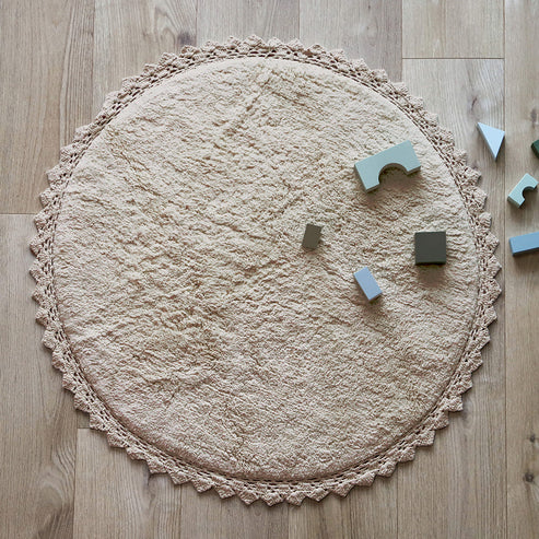 Perla Crochet-Finish Round Cotton Rug – Sable, 3'7" (43")